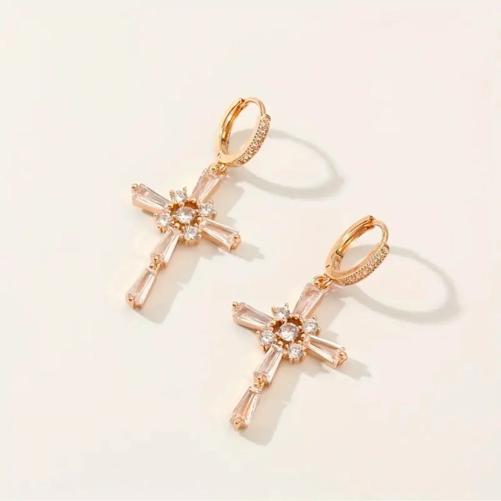 14k Gold Plated Cross Earrings